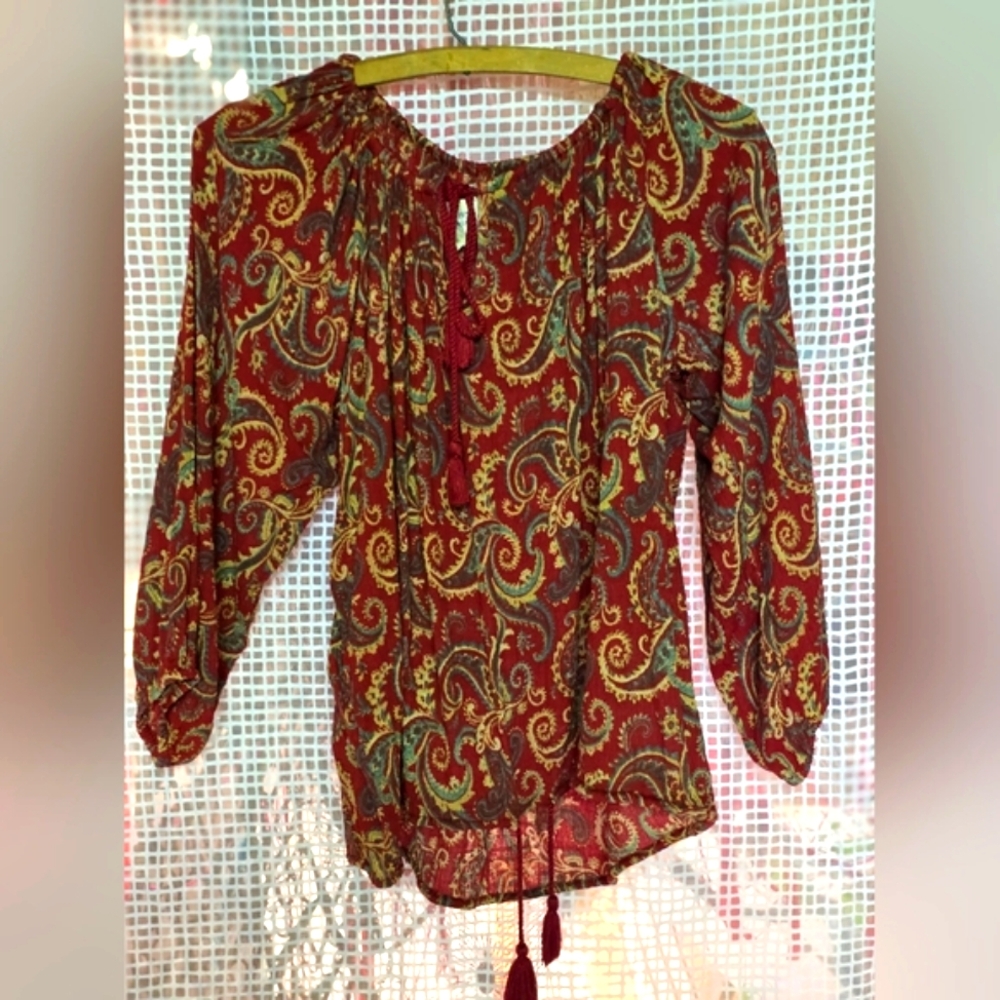 Ralph Lauren Red and Green Paisley Blouse